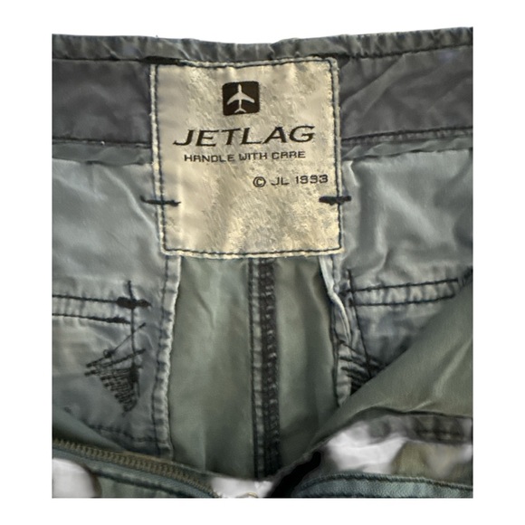 Blue and Gray Cargo Shorts with Camouflage Pattern - Picture 3 of 3